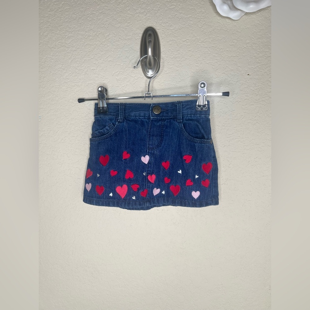 Gymboree 2014 Valentines Puppy Love Denim Hearts Skirt Size 18-24 months